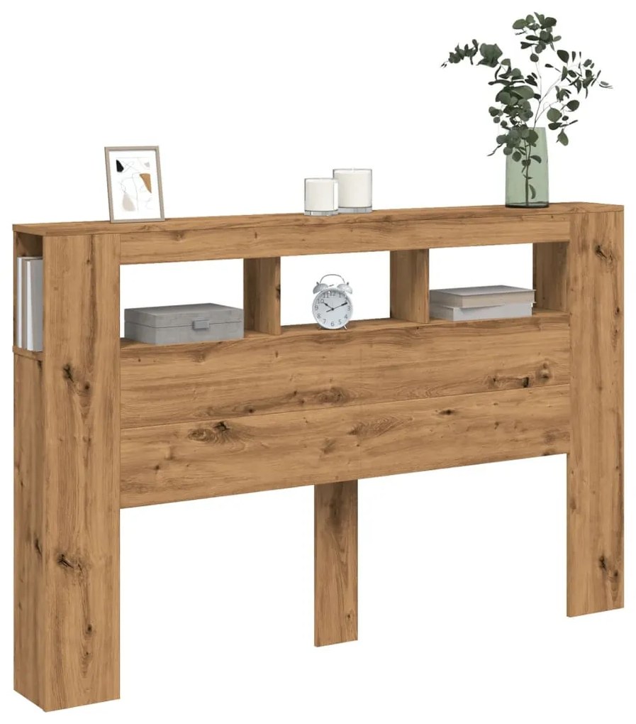 kézműves tölgyszínű szerelt fa LED-es fejtámla 160x18,5x103,5cm