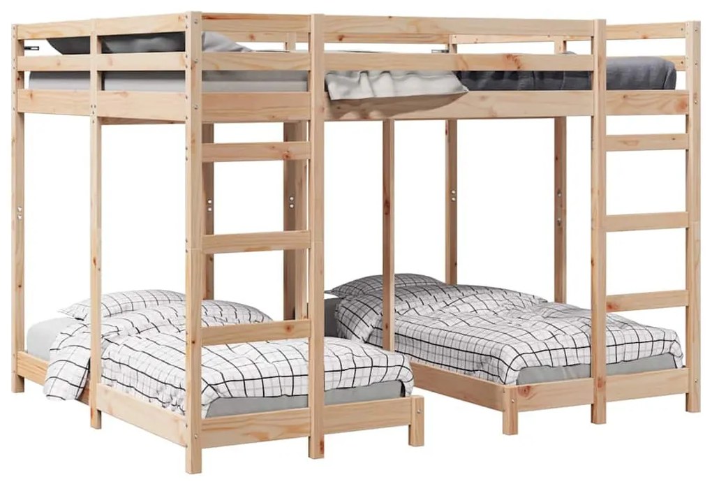 vidaXL Háromszintes emeletes ágykeret Barna 160 x 200 cm Tömör fenyőfa