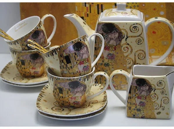 Porcelán 6 személyes 15 részes teás csésze készlet Klimt