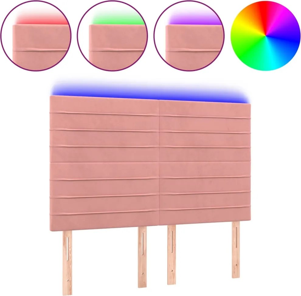 vidaXL rózsaszín bársony LED-es fejtámla 144x5x118/128 cm