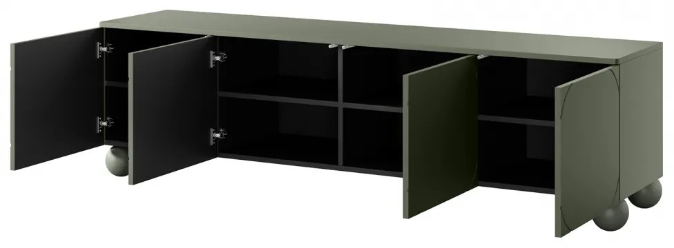 Sonatia II négyajtós TV szekrény - 200 cm - gömb lábakon - oliva színű