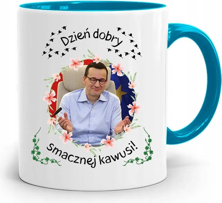 Kék Politikus Bögre Mateusz Morawiecki Miniszterelnök fényképes nyomtatással