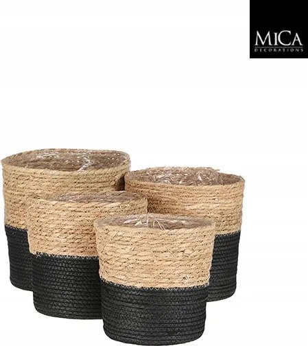 Virágtartó fonott kosár Tengeri fű Rachel fekete 25x25 cm Boho