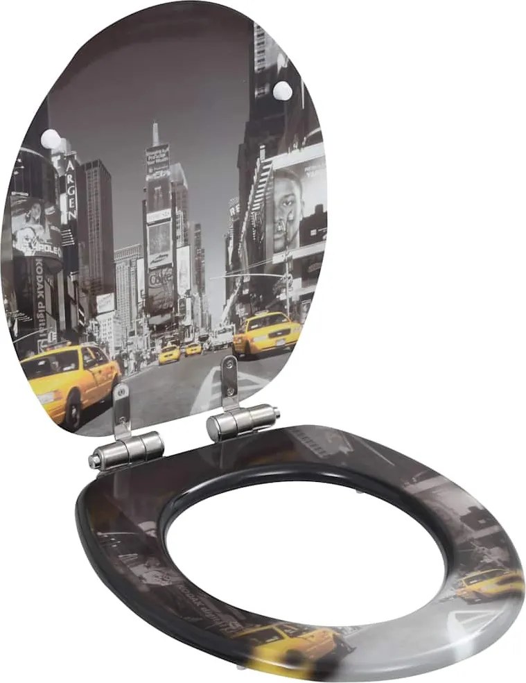 2 db New York mintás MDF WC-ülőke lassan csukódó fedéllel