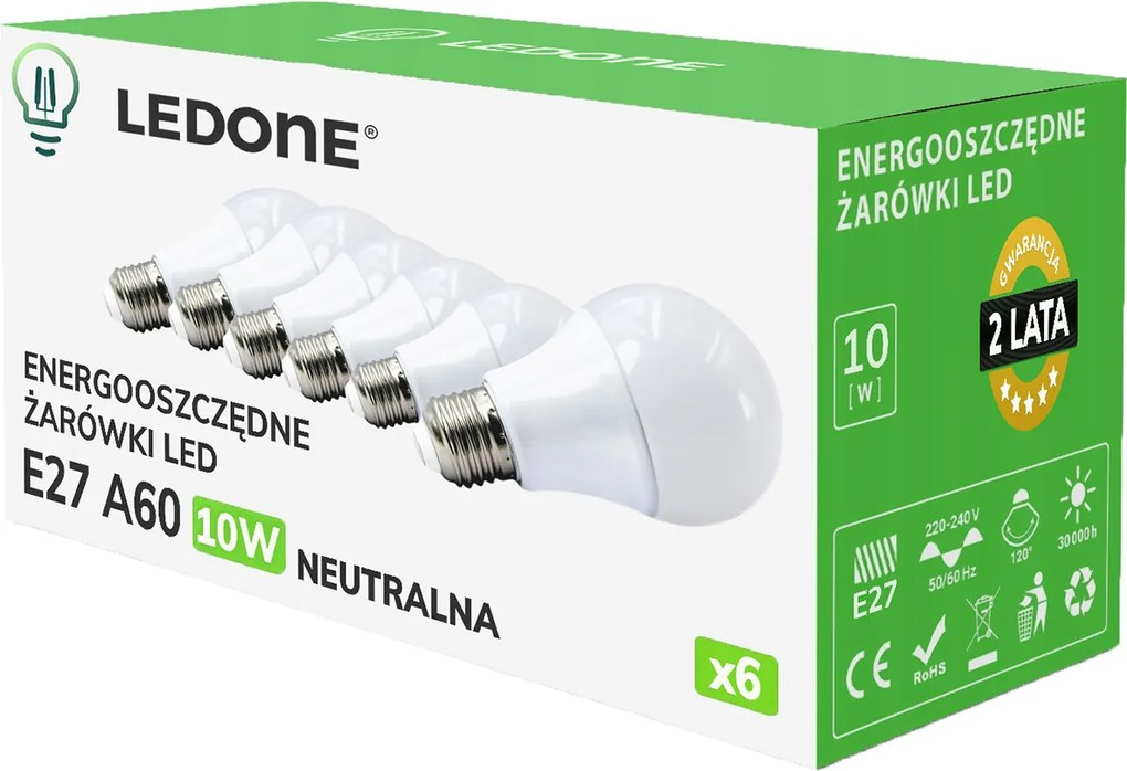 6x Led izzó E27 A60 10W fehér szín Semleges Prémium Led szett