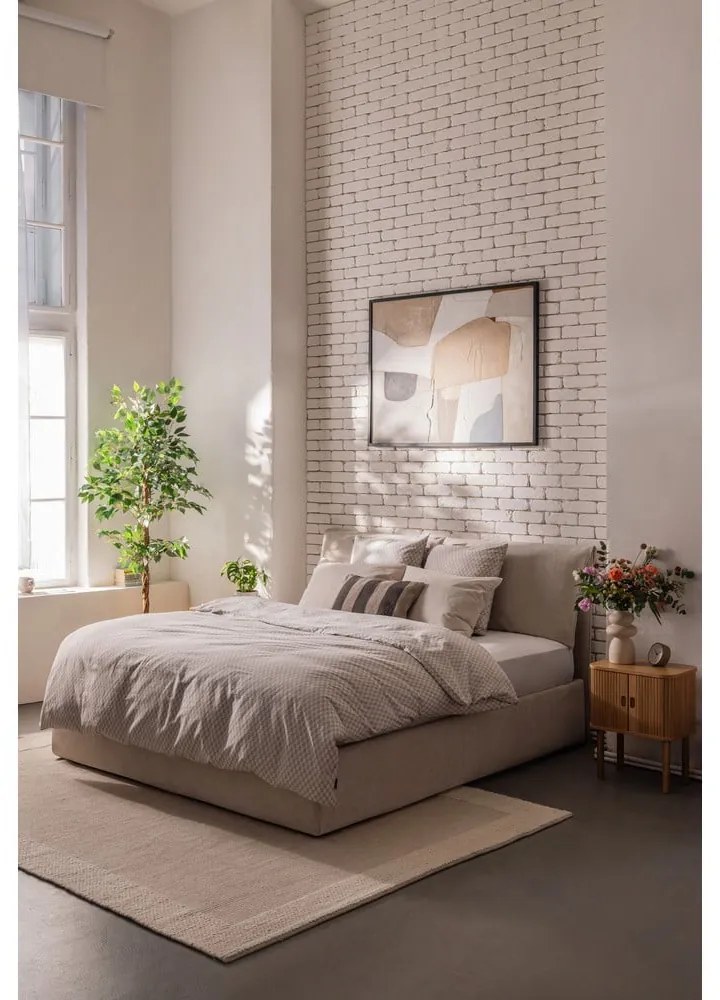Bézs kárpitozott ágyneműtartós franciaágy ágyráccsal 180x200 cm Thessa Pillow – Bonami Selection