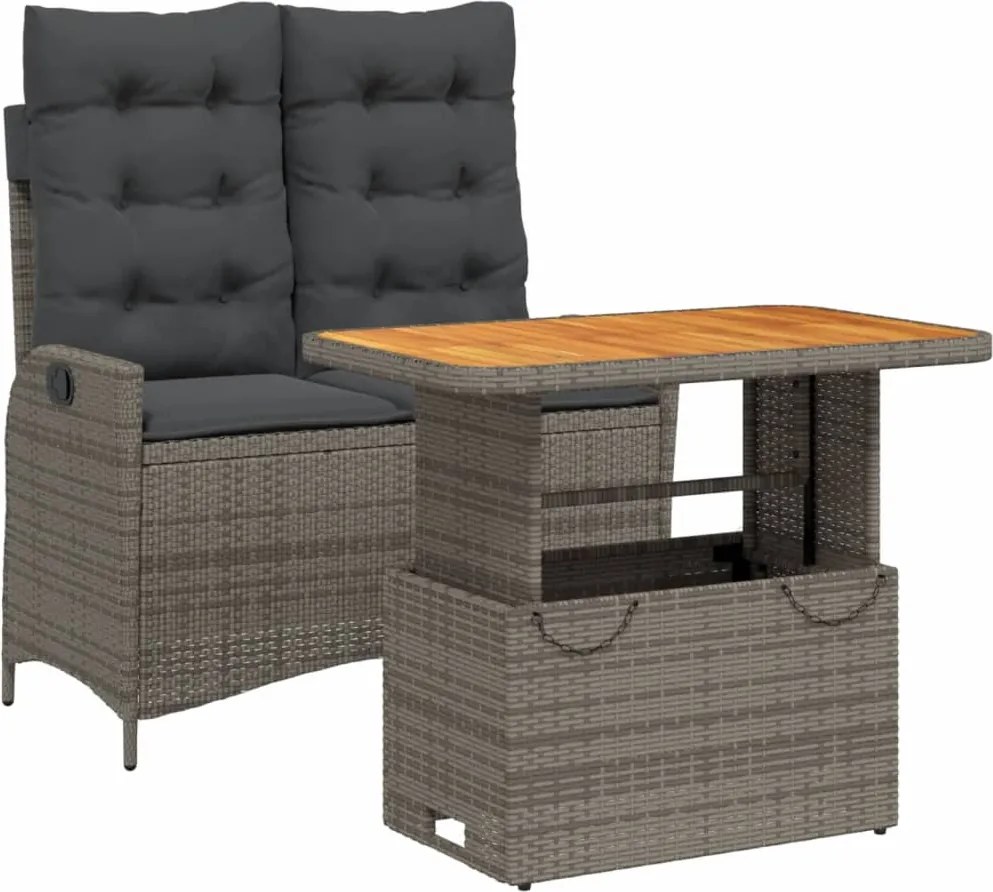 vidaXL 2 részes szürke polyrattan kerti étkezőgarnitúra párnákkal