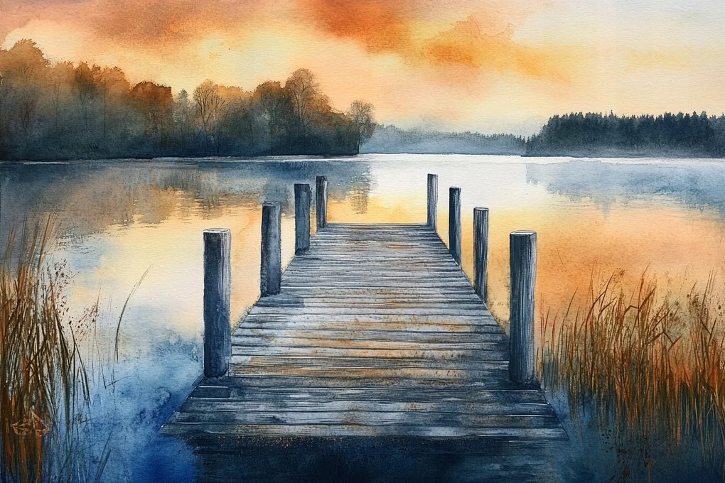 Vászonkép Canvas Tájkép Tó Móló Nyugat 120x80