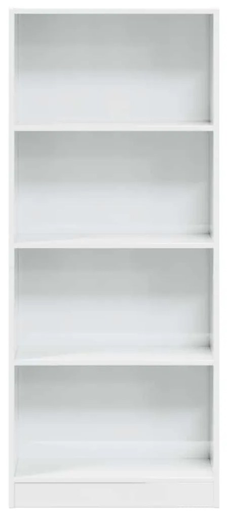 magasfényű fehér szerelt fa könyvespolc 60 x 24 x 143 cm