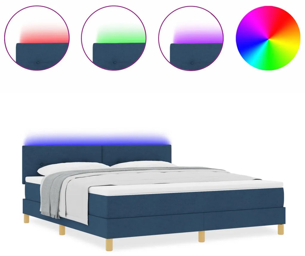 Box Spring Ágy Matraccal és LED Kék 180x200 cm Szövet