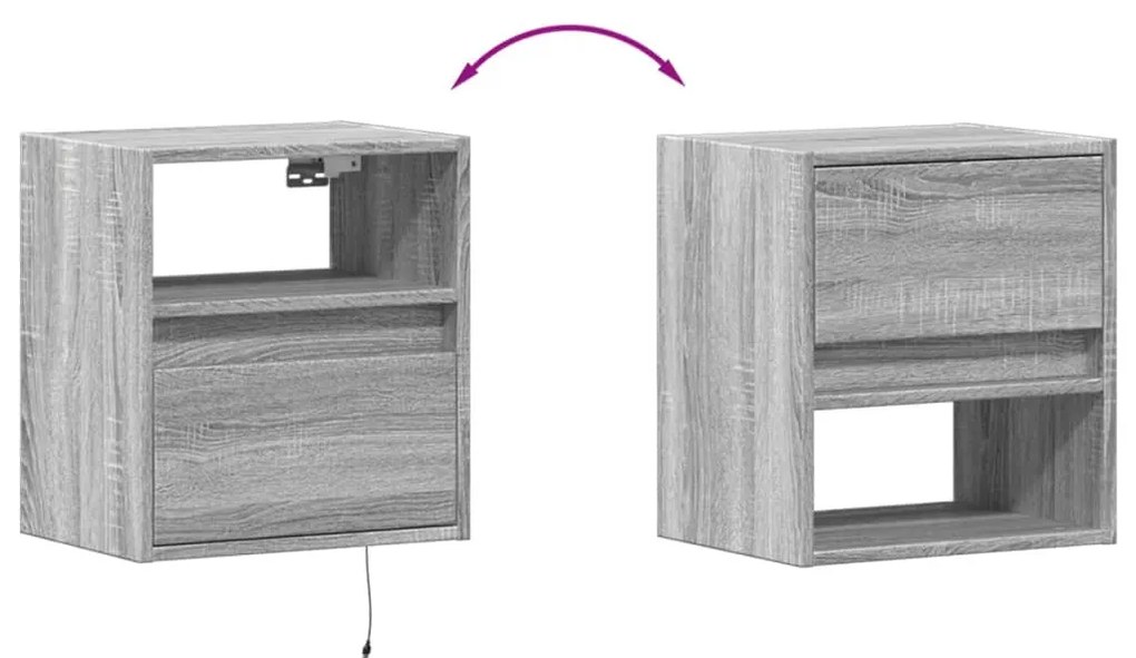2 db szürke sonoma fali TV-szekrény LED-ekkel 41 x 31 x 45 cm