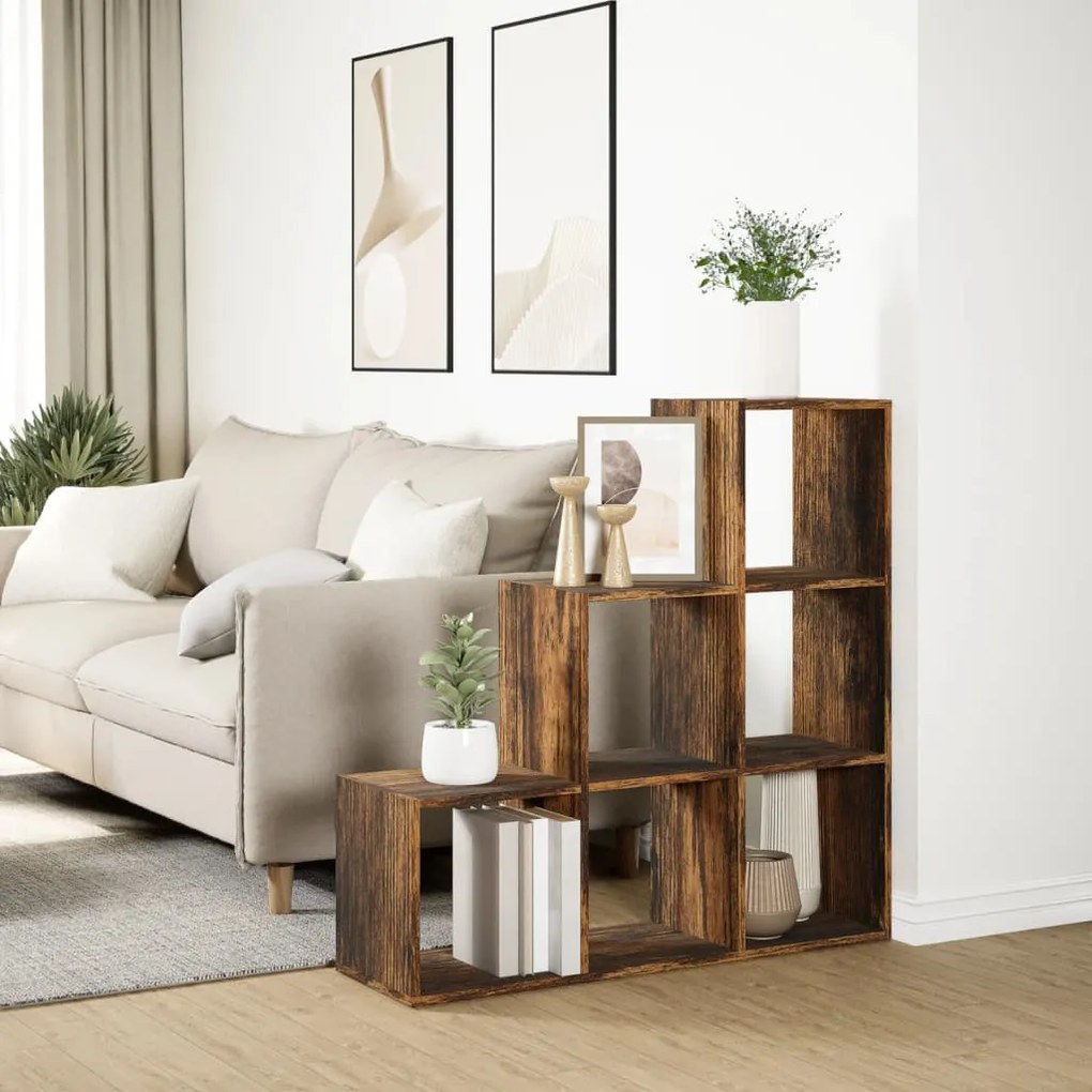 3 szintes füstös tölgy fa elválasztó könyvespolc 99x29x99 cm