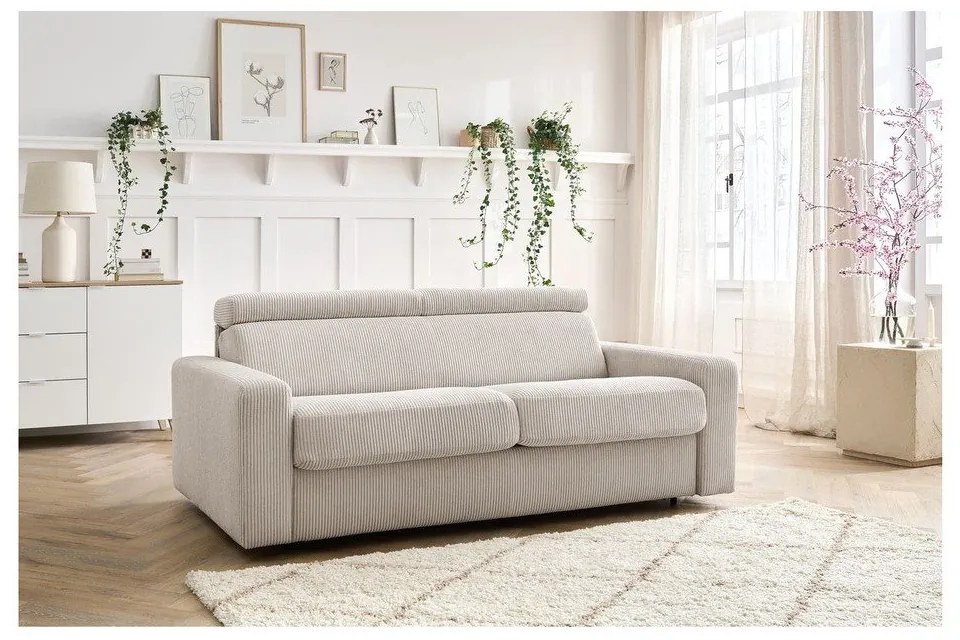 Krémszínű kordbársony kinyitható kanapé 215 cm Monaco – Bobochic Paris