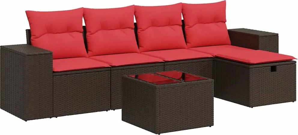 vidaXL 6 részes barna polyrattan kerti ülőgarnitúra párnával