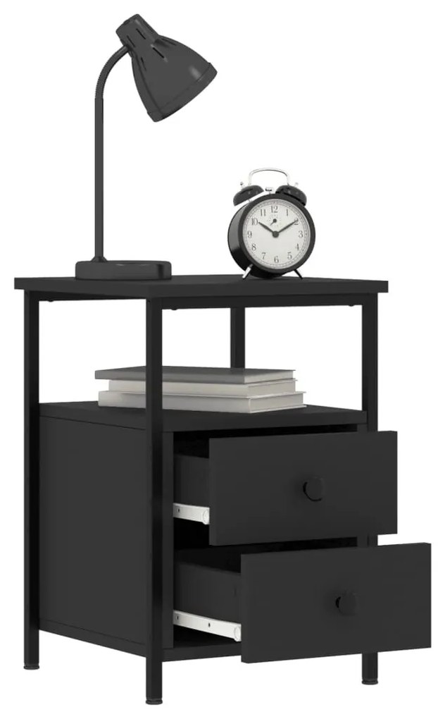 2 db fekete szerelt fa éjjeliszekrény 34x35,5x50 cm