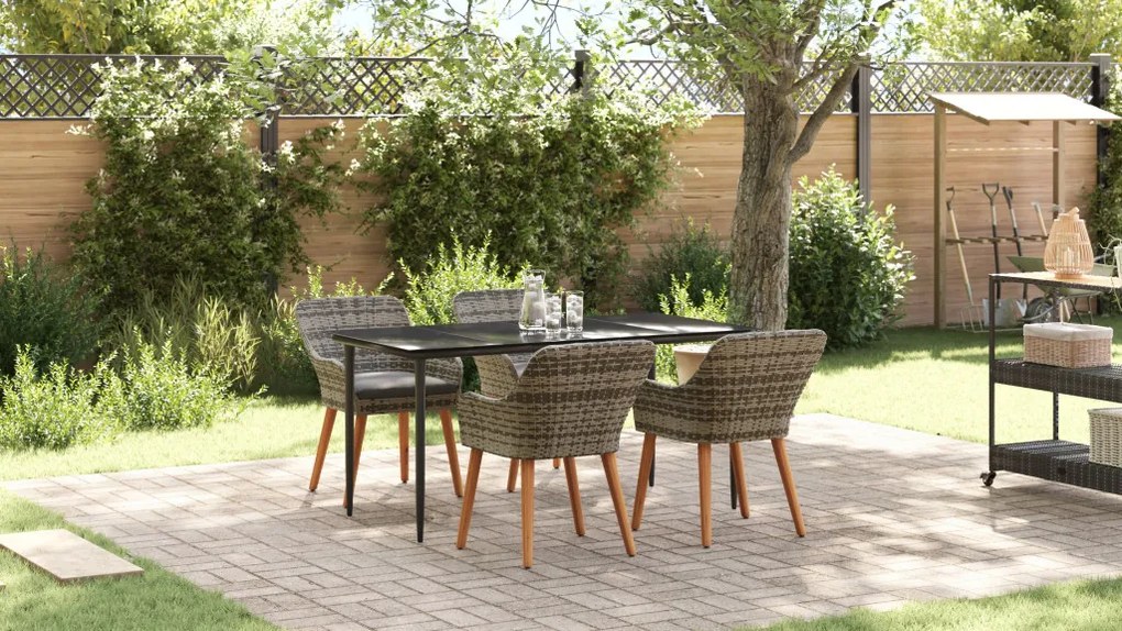 5 Darabos Kerti Étkező Szett Szürke Poly Rattan