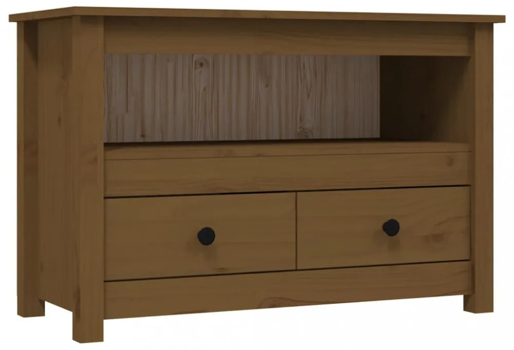 mézbarna tömör fenyőfa TV-szekrény 79 x 35 x 52 cm