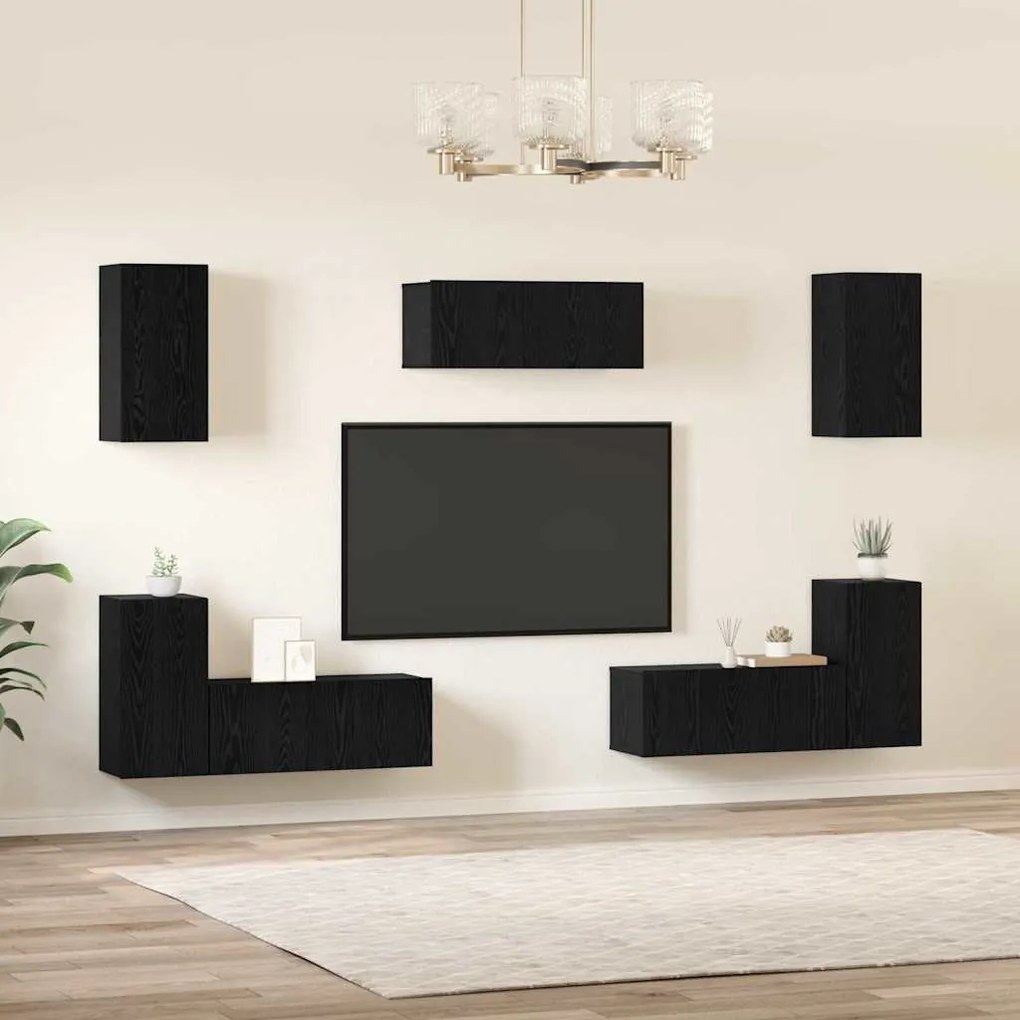 TV szekrény garnitúra 7 pcs Musta tammi 80 x 30 x 30 cm Faanyag