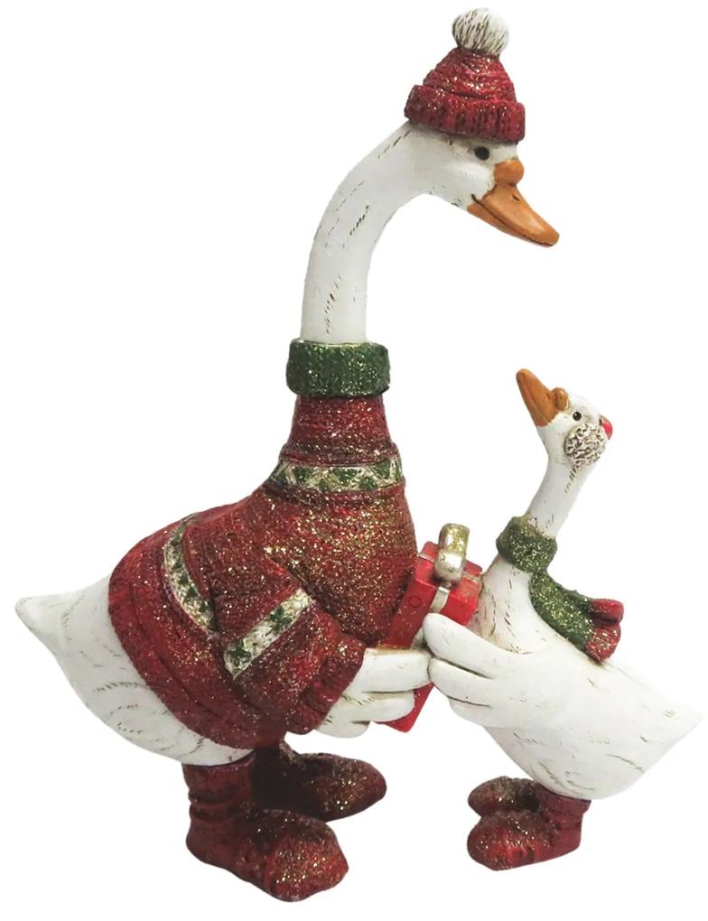 Téli ruhás libák karácsonyi nosztalgikus dekoráció figura