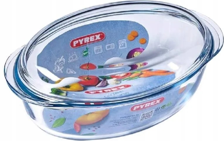 Hőálló ovális edény 4l Pyrex fedéllel