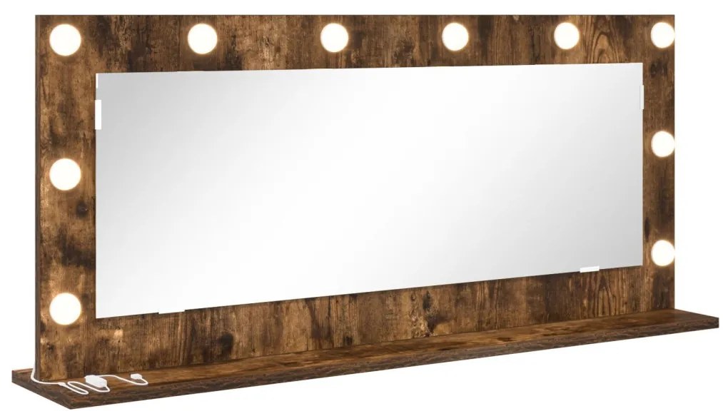 Tükör LED fényekkel Füstölt tölgy 100x45x18 cm