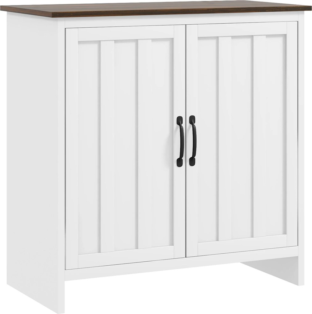 HOMCOM Modern Konyhai Különbútor, 2 Ajtós Mobil Állvány Állítható Polccal Fából a Nappaliba és a Bejáratba, 80x39.7x80cm, Fehér | Aosom