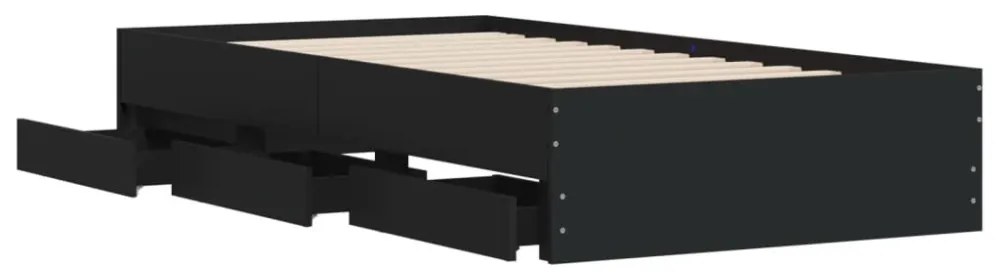 fekete szerelt fa ágykeret fiókokkal 75x190 cm