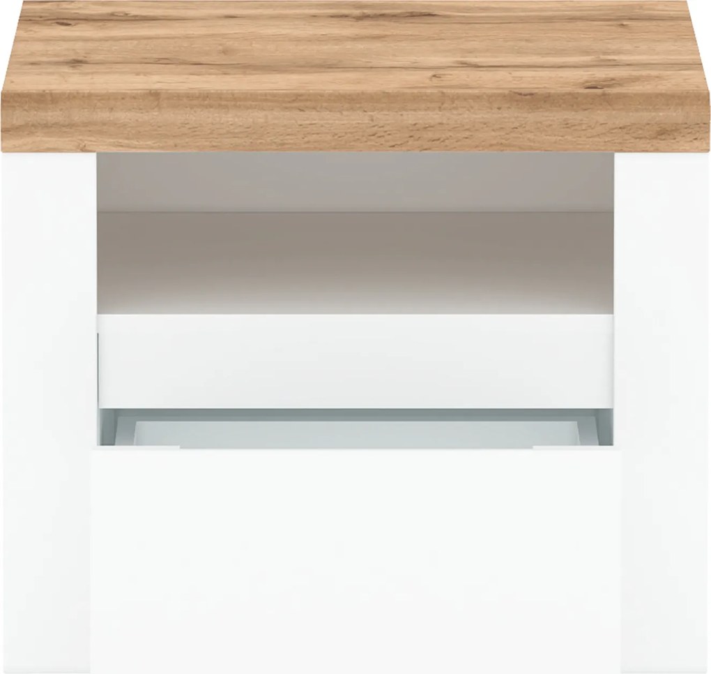 Éjjeliszekrény 1S, fényes fehér/wotan tölgy, VILGO