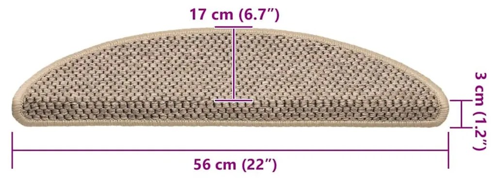 15 db szizál hatású sötét bézsszínű lépcsőszőnyeg 56x17x3 cm