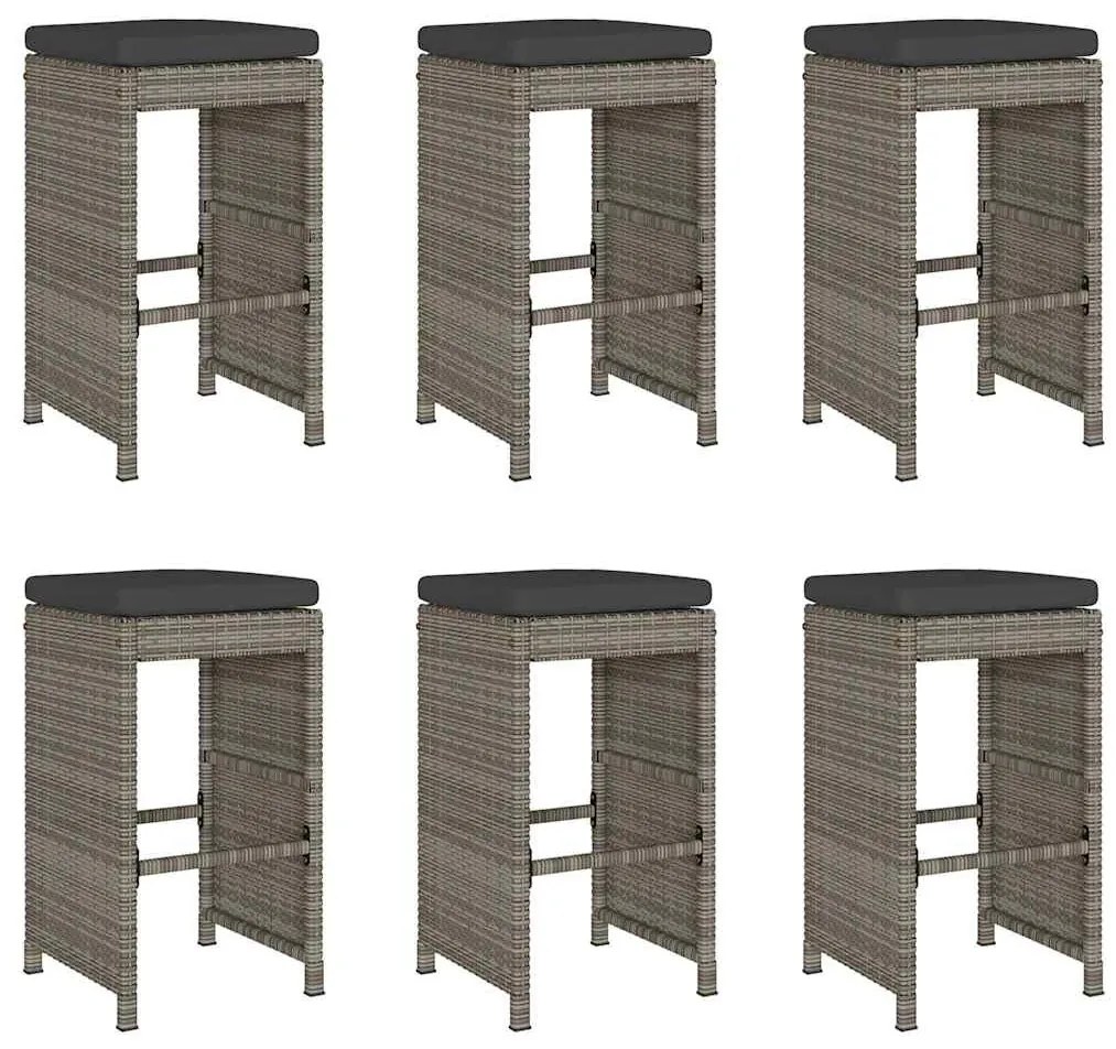 6 db szürke polyrattan kerti bárszék párnával