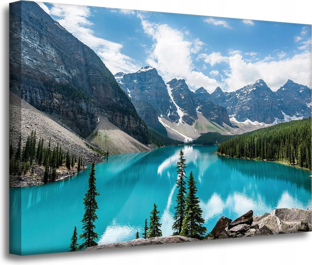 Vászonkép Természet Hegyek Erdő Kék víz 70x50 cm