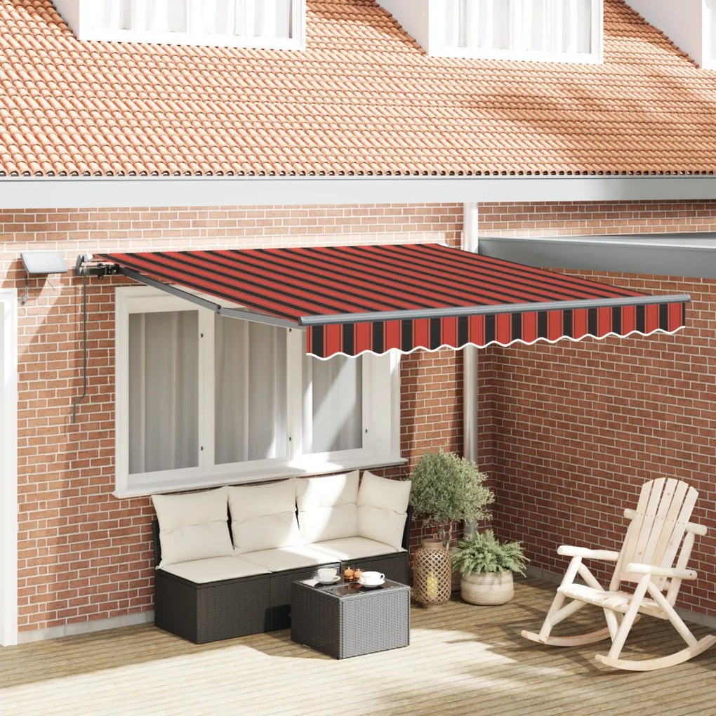 Manuális behúzható napernyő LED világítással Narancs és Barna 300x250 cm