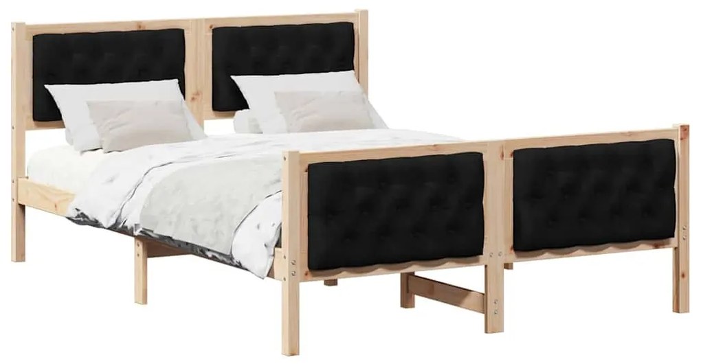 Ágykeret fejtámlával Fekete 140 x 200 cm Tömör fenyőfa
