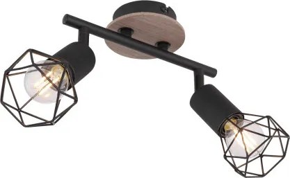 Globo 54802S-2H Spotlámpa fekete fém, barna fa betéttel. HxSZxM:220x100x180, fényforrás nélkül 2xE14 40W 230V