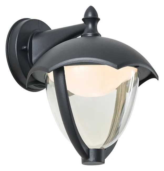 Okos kültéri fali lámpa fekete, átlátszó üveggel, LED-del, IP54 - Classica