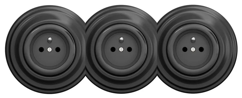 Kliklap - Háromos retro háztartási fali dugaljzat kerettel 230V antracit