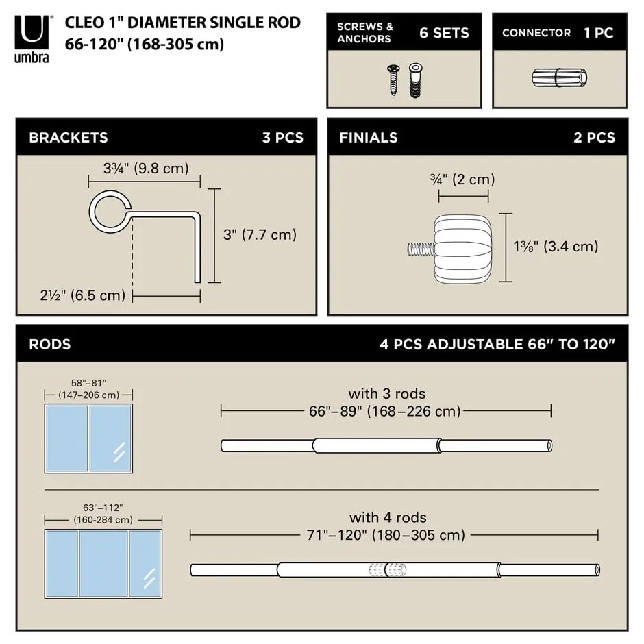 Matt fekete acél bővíthető függönykarnis 168 - 305 cm Cleo – Umbra