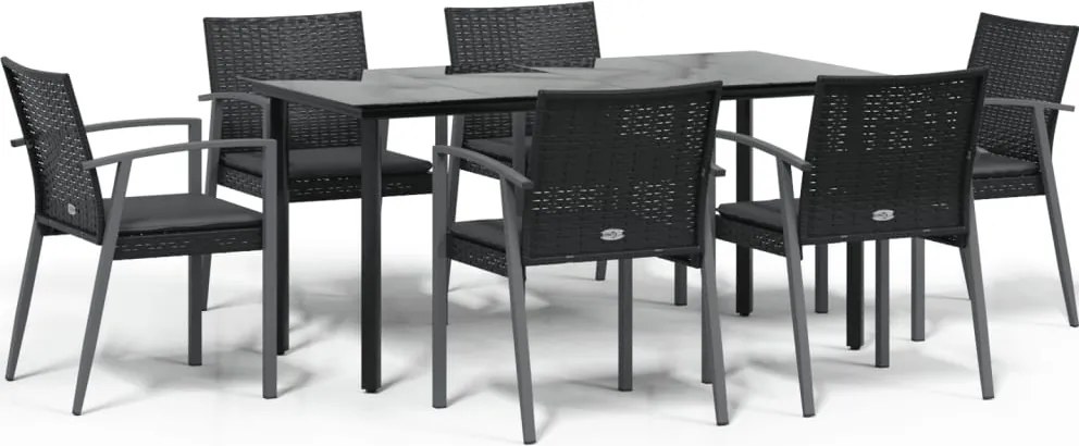 vidaXL 7 részes polyrattan és acél kerti étkezőgarnitúra párnával