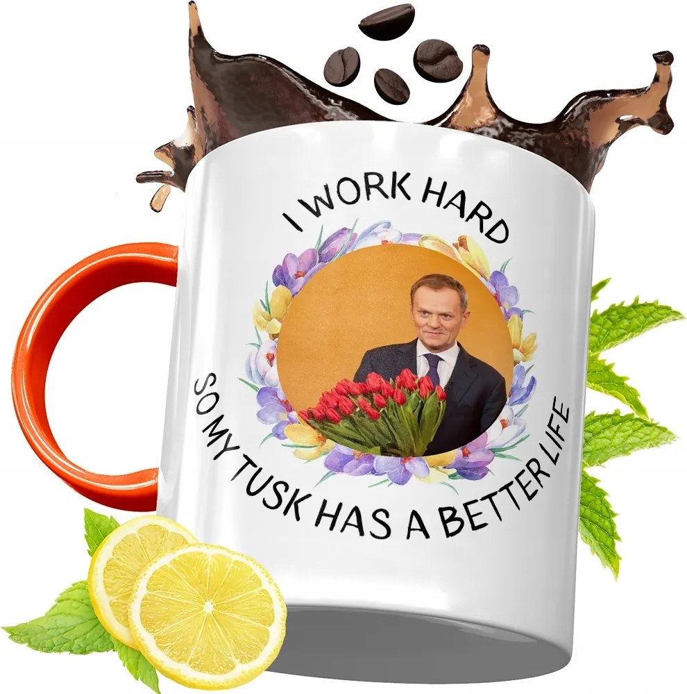 Donald Tusk Narancssárga Bögre Ajándék, fényképes nyomattal