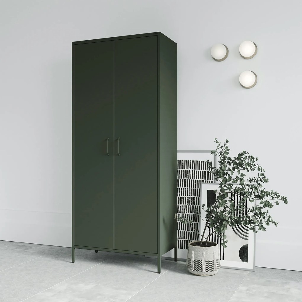 Gardróbszekrény FLAVIO, 800 x 1850 x 450 mm, Modern: palack zöld