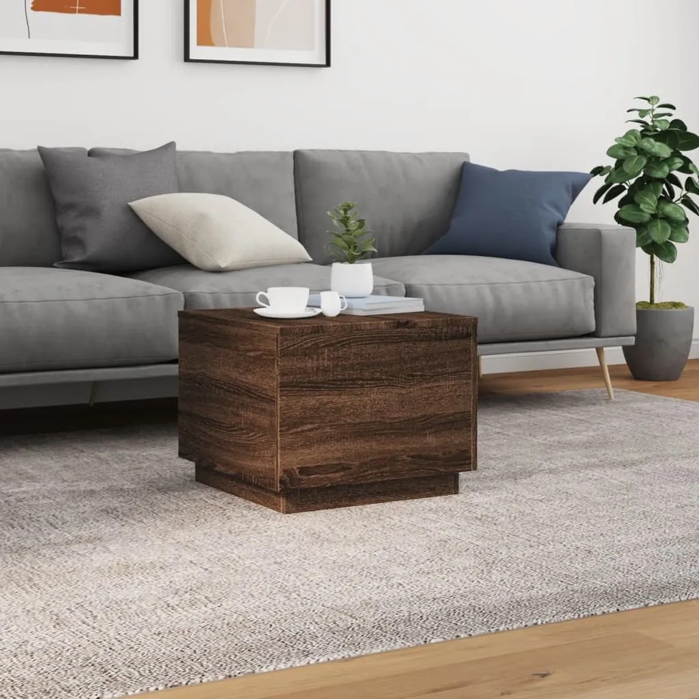 Barna tölgyszínű dohányzóasztal LED-lámpákkal 50 x 50 x 40 cm