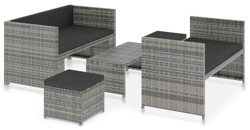 5 részes szürke polyrattan kerti ülőgarnitúra párnákkal