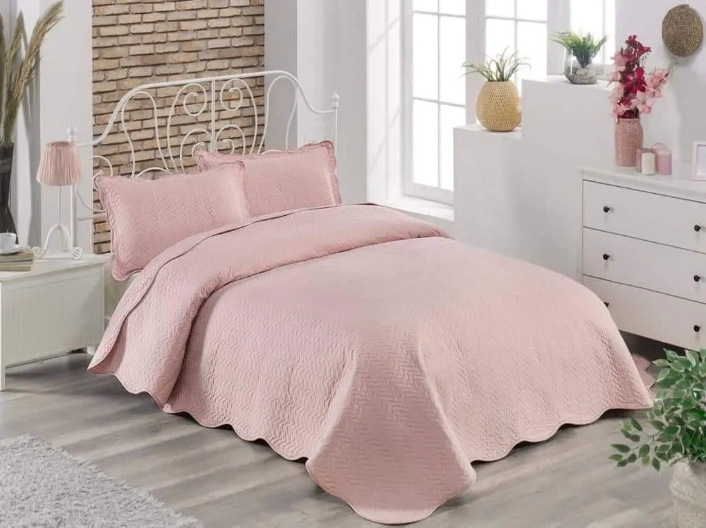 Deluxe pamut ágytakaró világos rózsaszín TiaHome - 140x220cm + 1 db 50x70cm
