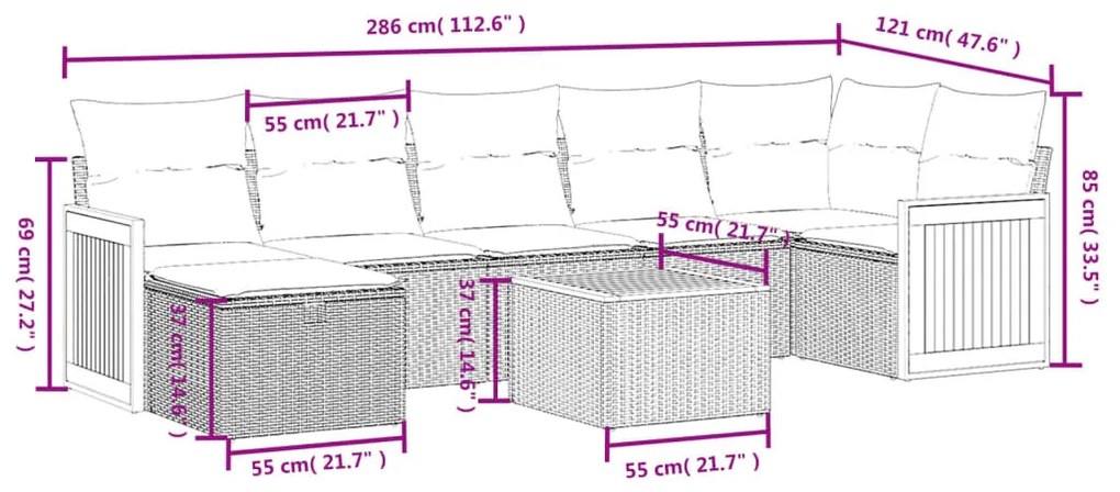 8 részes bézs polyrattan kerti ülőgarnitúra párnával