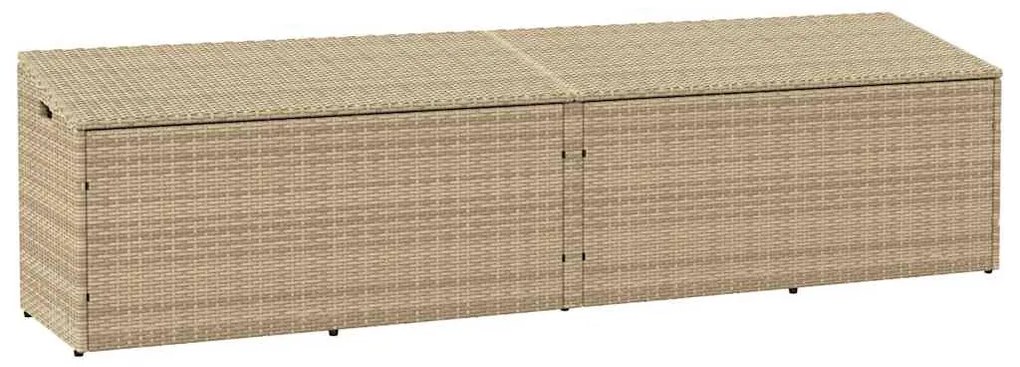 bézs polyrattan kerti tárolóláda 220x50x58 cm