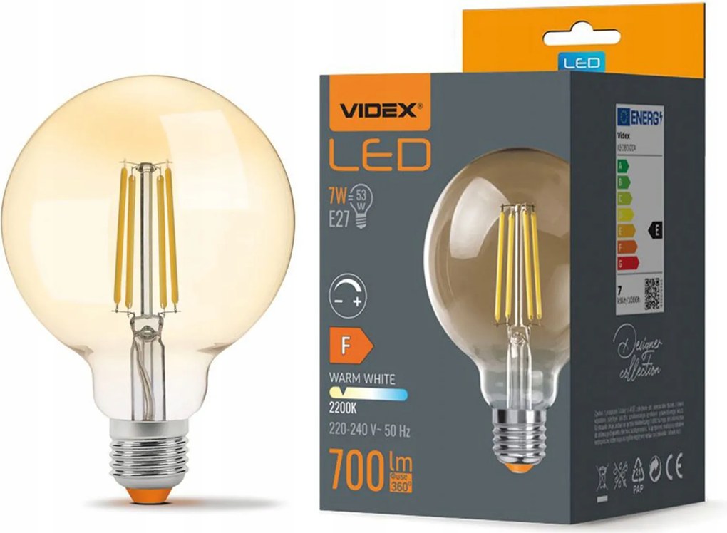 Led izzó E27 G95 7W 2200K Filament Tompítható