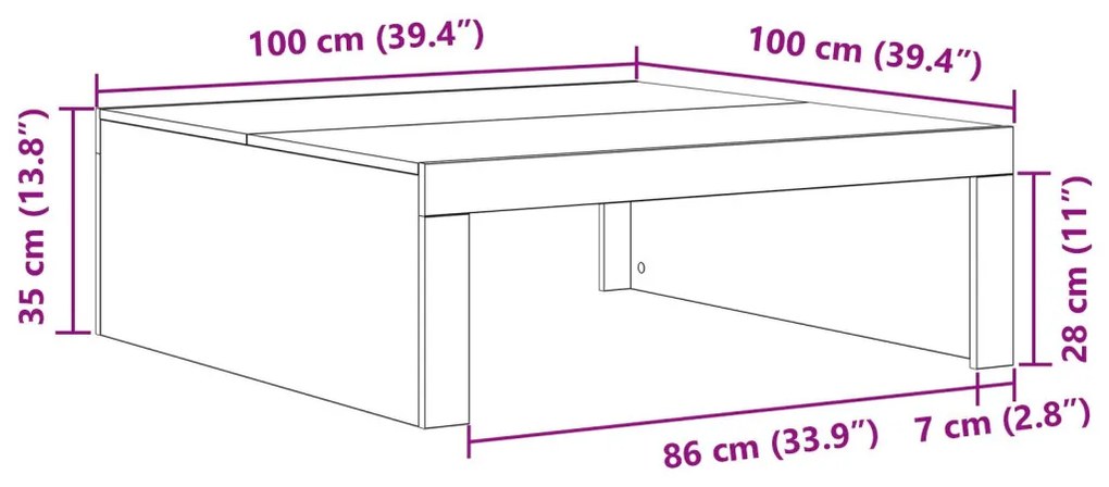 Fekete Tölgy Kávézóasztal - 100 x 100 x 35 cm, Minőségi Mérnöki Fából készült