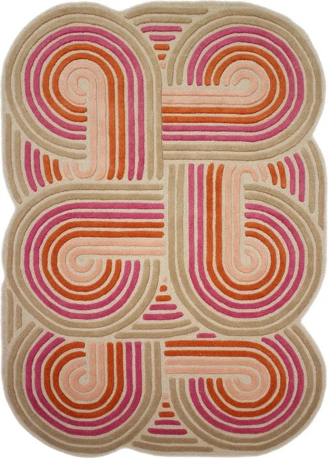 Rózsaszín kézi szövésű gyapjú szőnyeg 140x200 cm Spiral Shaped – Flair Rugs