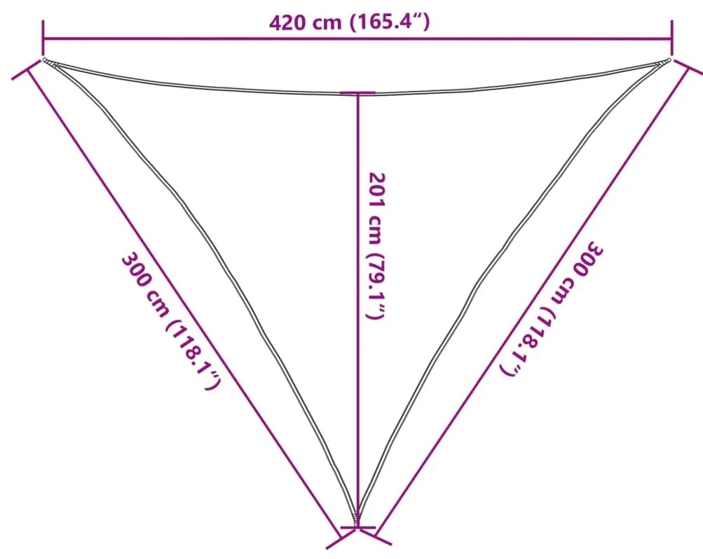 világosszürke háromszög alakú HDPE napvitorla 160 g/m² 3x3x4,2m