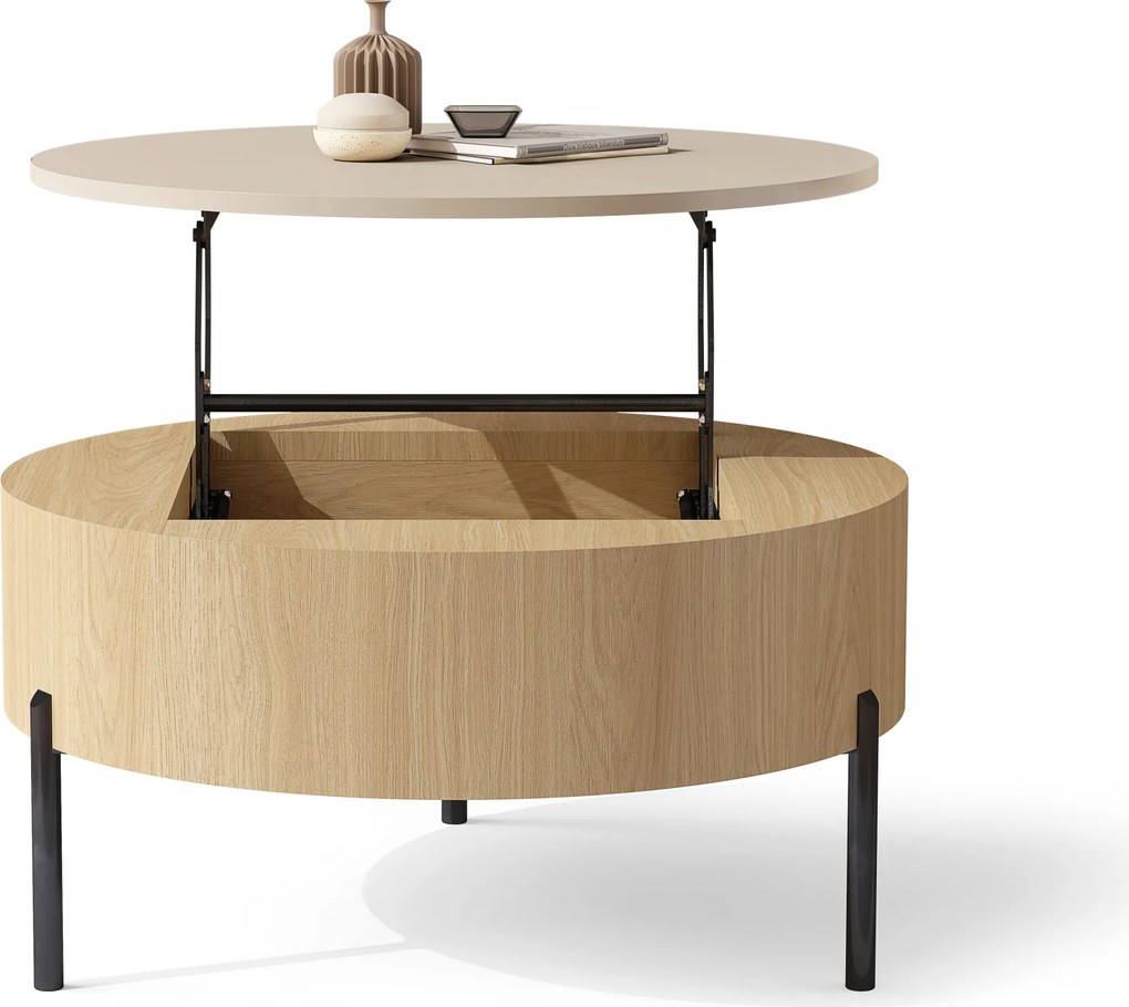 Mazzoni FRIDA Bézs (Pezsgőszínű) / Oasis Tölgy – MODERN DOHÁNYZÓASZTAL FELHAJTHATÓ LAPPAL ÉS TÁROLÓVAL